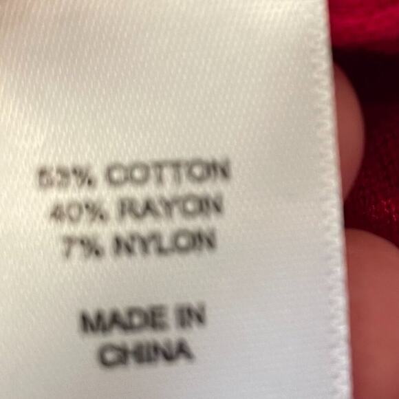 Cotton Blend Lightweight 3/4 Sleeve Red Crew Neck Cardigan Sweater, Size XS - Picture 8 of 11